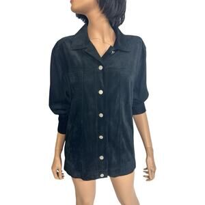 Vintage Black Suede Leather Jacket L Button Front Boho Western